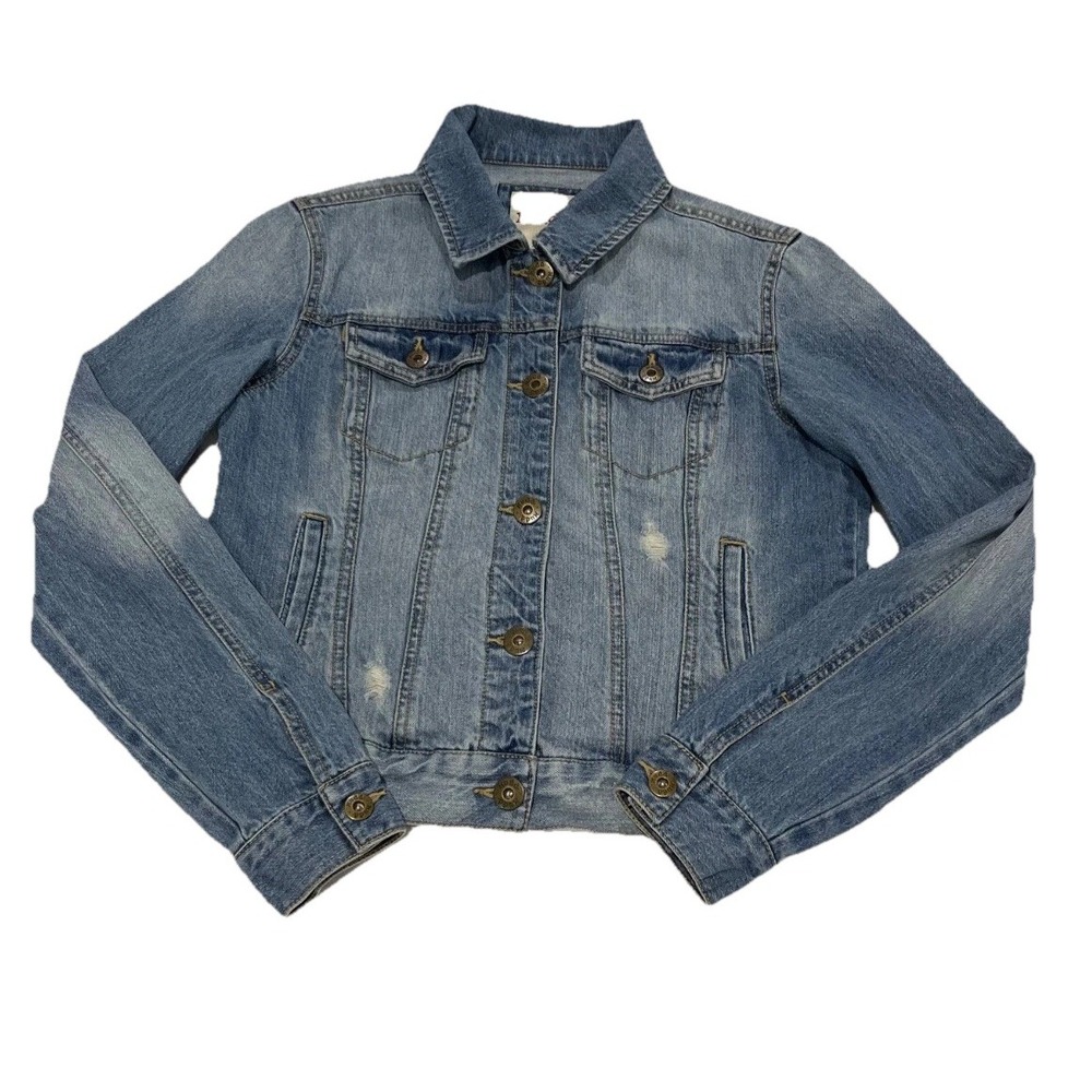 Mudd Distressed Denim Jacket Size Medium Stonewashed  100% Cotton Embroidered‎ - Picture 3 of 8